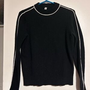 Athleta Merino Wool Lightweight Black Sweater with White Trim